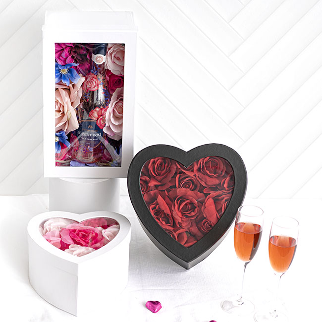 Gift Flower Box Heart with Window White Set 2 (25x25x14cmH)