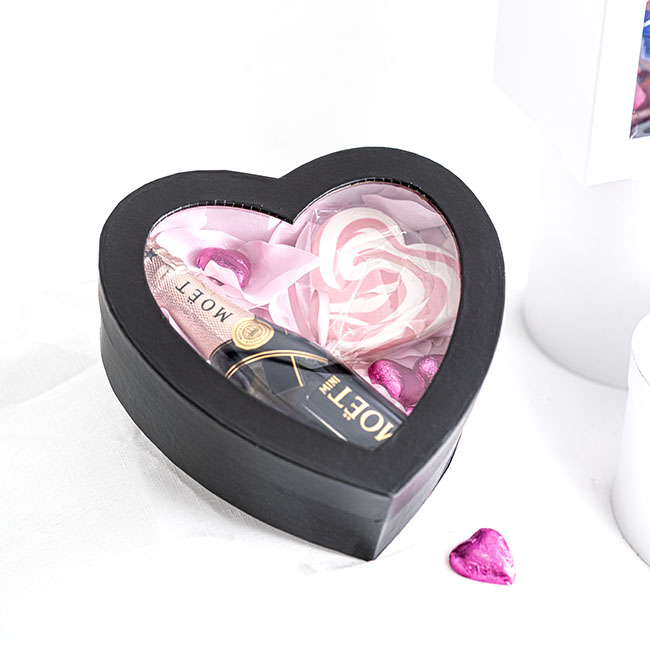 Gift Flower Box Heart with Window Black Set 2 (25x25x9cmH)
