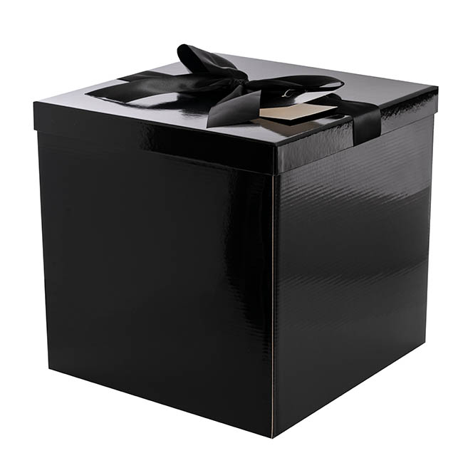 Flat Pack Gift Box Jumbo with Bow Black (305x300x300mmH)