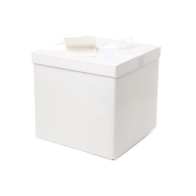 Gift Box Large with Bow Flat Pack White (224x224x215mmH)