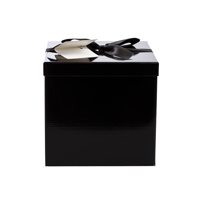 Gift Box Large with Bow Flat Pack Black (224x224x215mmH)