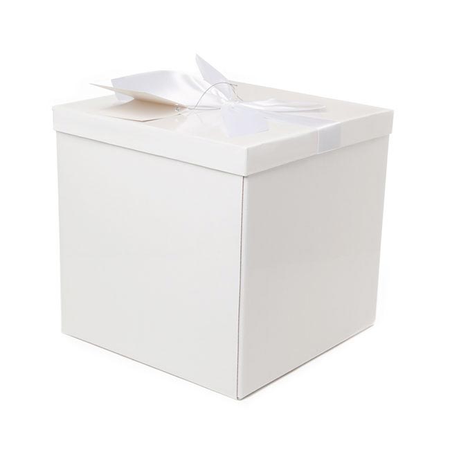 Flat Pack Gift Box Extra Lge with Bow White (250x250x245mmH)