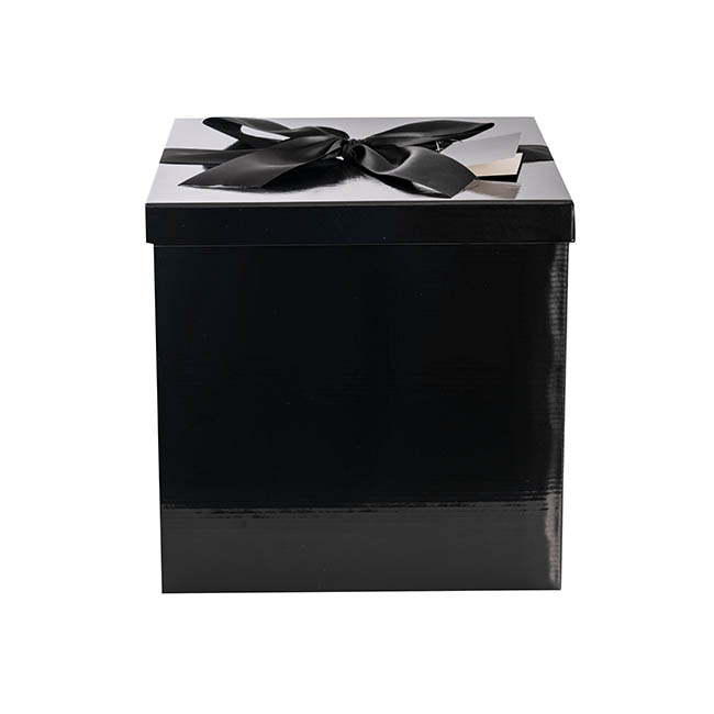 Flat Pack Gift Box Extra Lge with Bow Black (250x250x245mmH)
