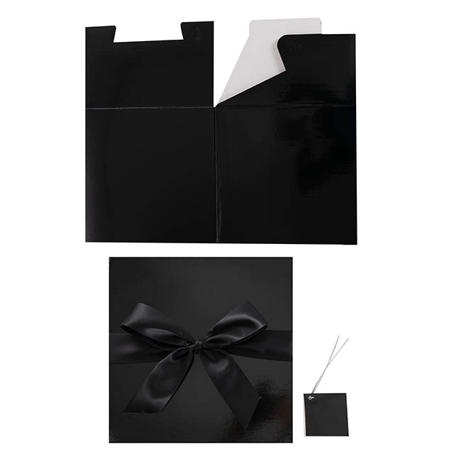Gift Box Extra Lge with Bow Flat Pack Black (250x250x245mmH)