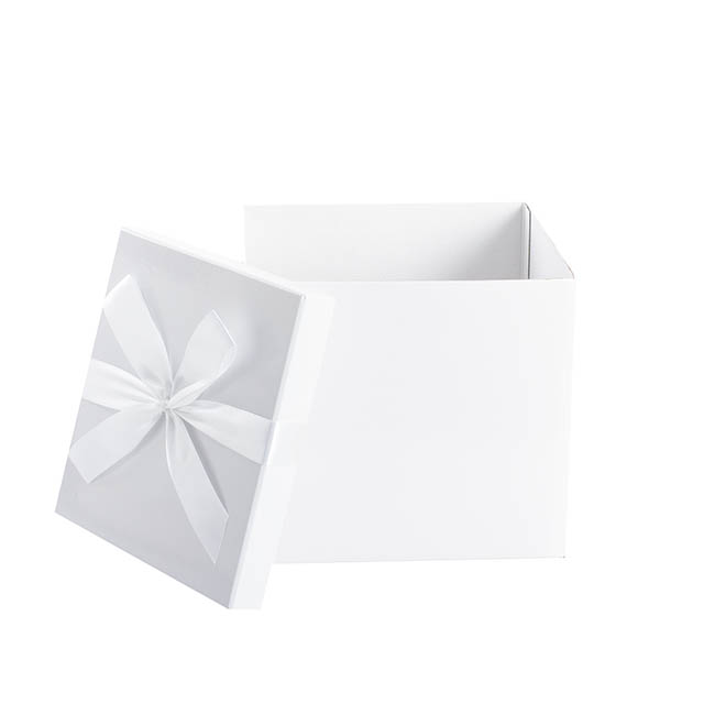 Flat Pack Gift Box Extra Lge with Bow White (250x250x245mmH)