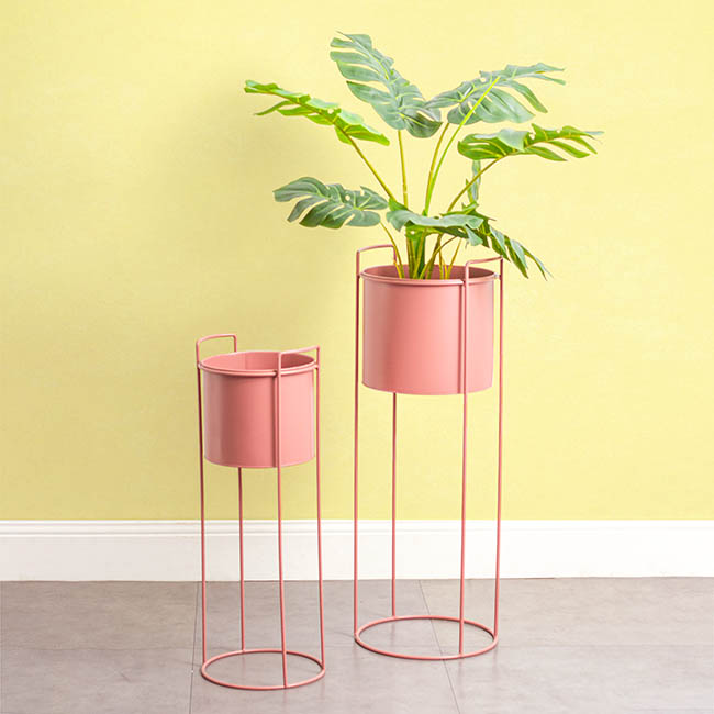 Metal Display Stand With Round Pot Dusty Pink (28Dx80cmH)