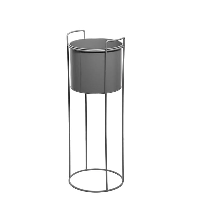 Metal Display Stand With Round Pot Dark Grey (23Dx65cmH)