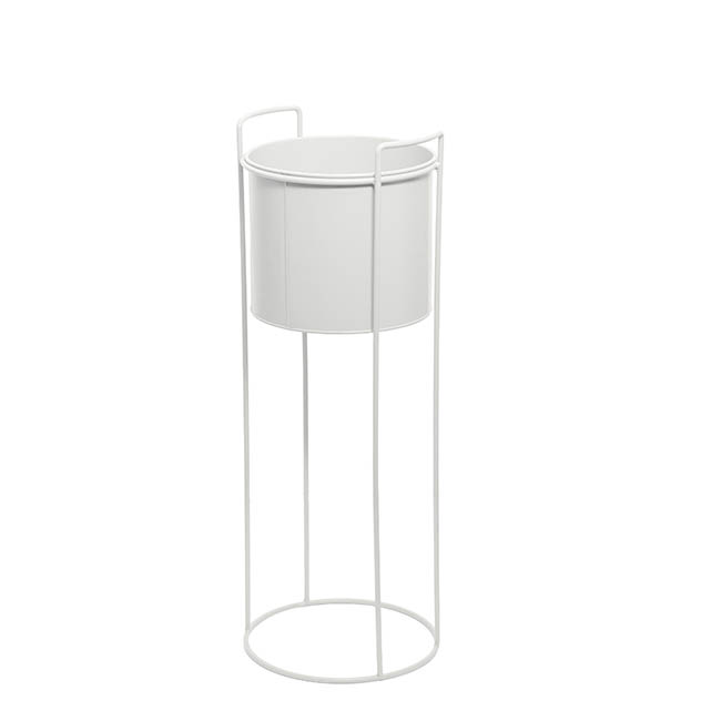 Metal Display Stand With Round Pot White (23Dx65cmH)