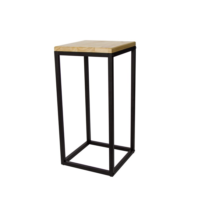 Metal Display Stand Timber Top Natural Black (30x30x62cmH)