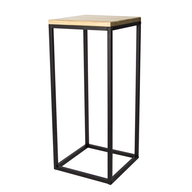 Metal Display Stand Timber Top Natural Black (35x35x81cmH)
