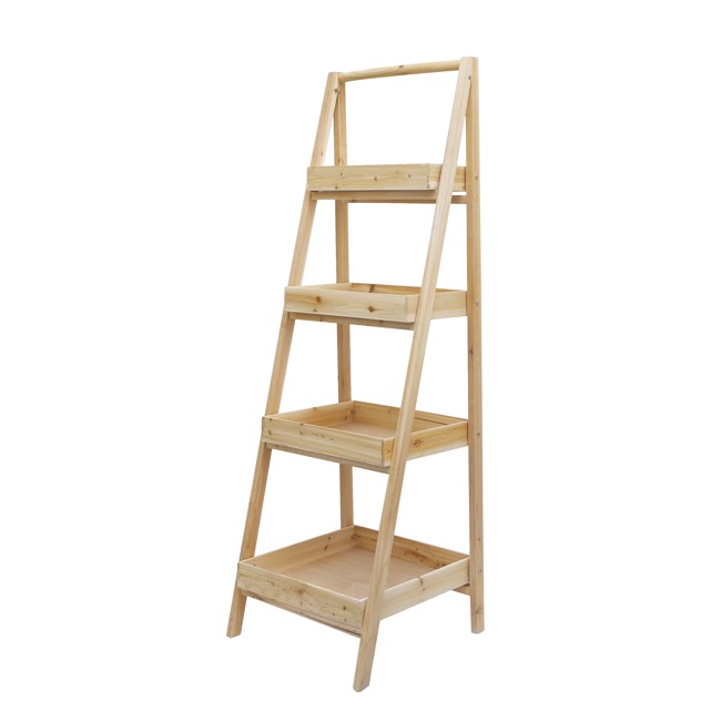 Wooden Ladder Shelf 4 Tier Natural (50x50x156cmH)