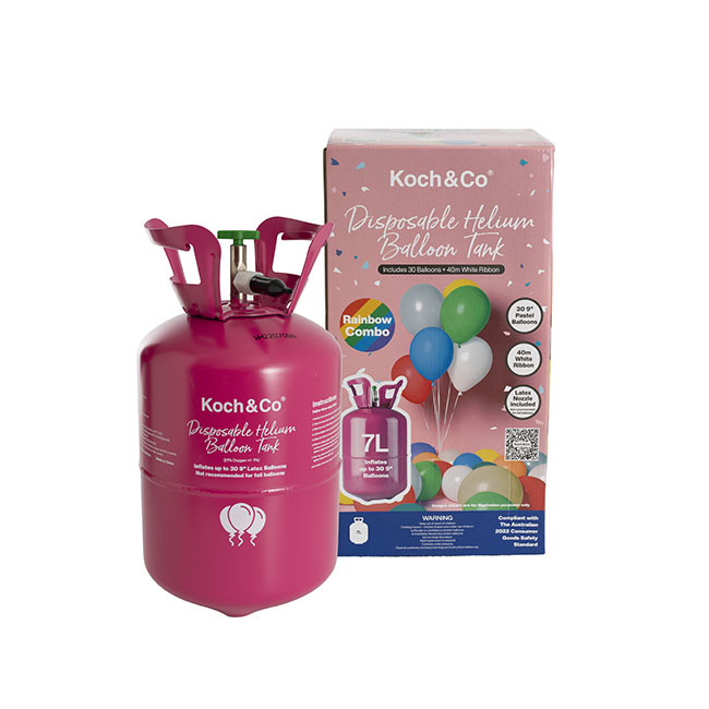 Latex Balloon Helium Tank Kit w Pack30 Rainbow Balloons (7L)
