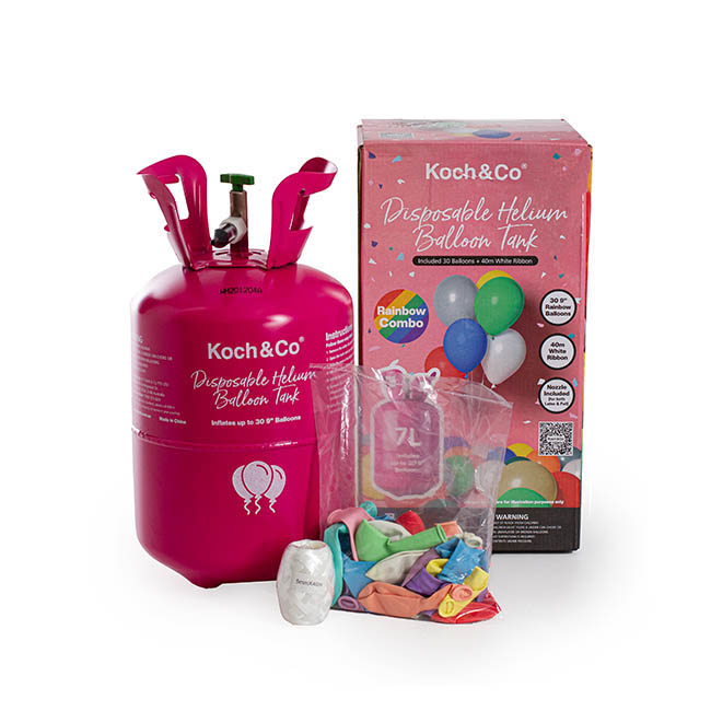 Helium Tank Kit with 30 Pack of 9' Rainbow Balloons (7L)