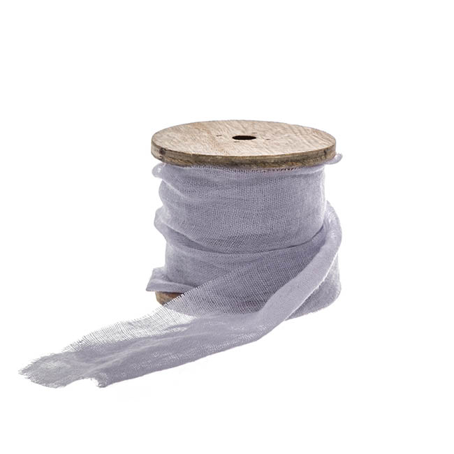 Ribbon with Wooden Spool Faux Silk Frayed Blue (80mmx5m)