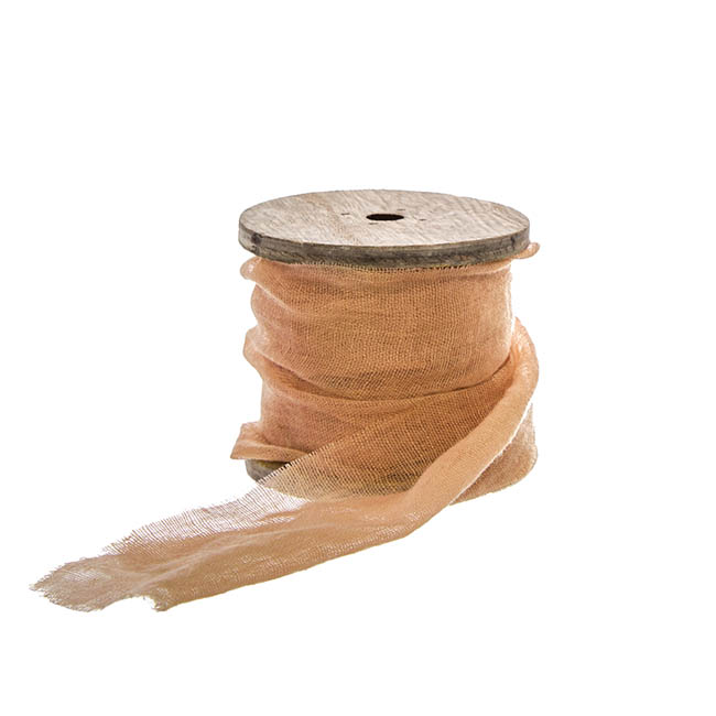 Ribbon with Wooden Spool Faux Silk Frayed Brown (80mmx5m)