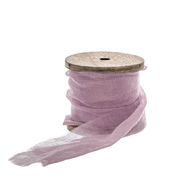 Ribbon with Wooden Spool Faux Silk Frayed Lavender (80mmx5m)