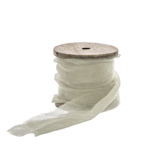 Ribbon with Wooden Spool Faux Silk Frayed Sage (80mmx5m)