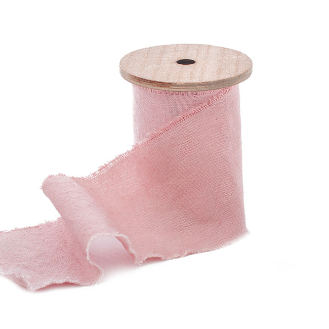 Ribbon with Wooden Spool Calico Pink (80mmx5m)