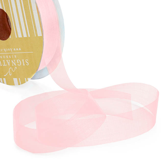 Bulk Organza Ribbon Cut Edge Baby Pink (25mmx100m)