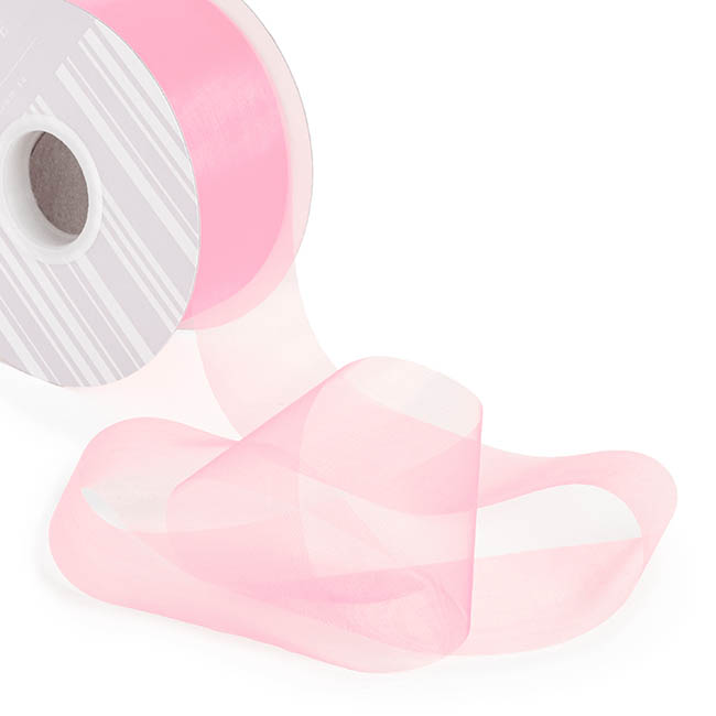 Bulk Organza Ribbon Cut Edge Baby Pink (50mmx100m)