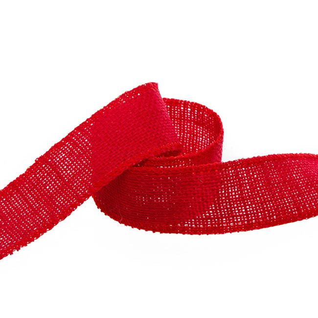 Natural Jute Ribbon Sewn Edge Red (40mmx10m)