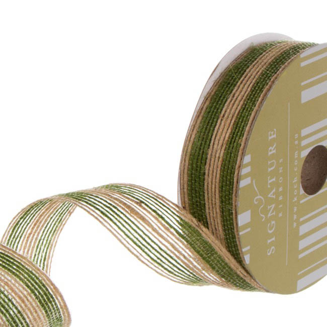 Natural Jute Fiber Ribbon Double Stripes Moss (25mmx10m)