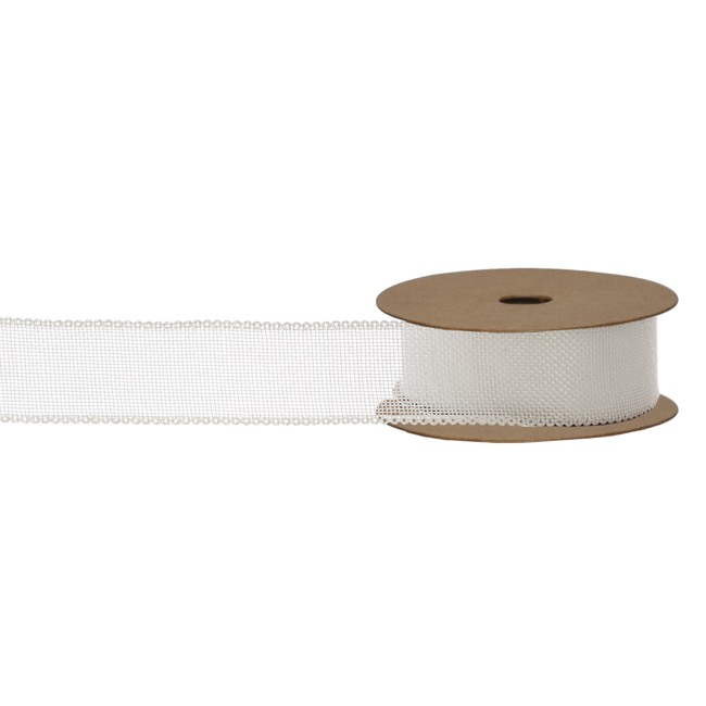 Ribbon Plain Linen with Scalloped Edge White (40mmx10m)
