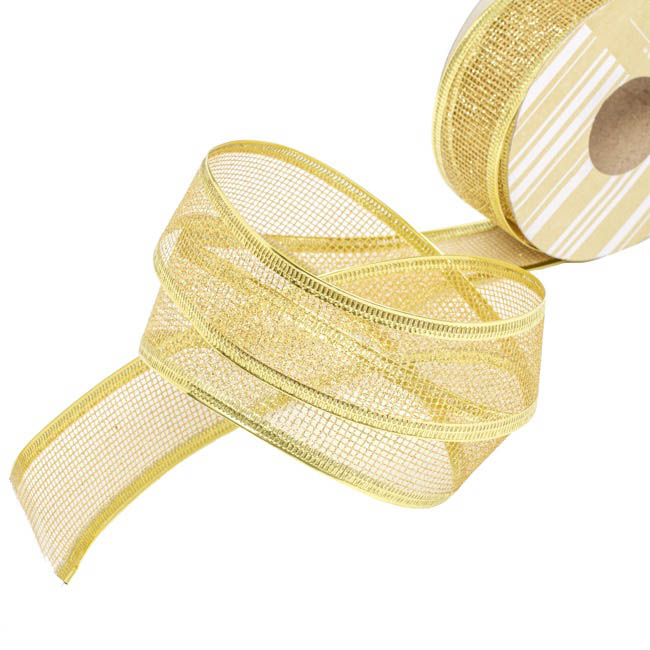 Ribbon Metallic Mesh Gold Wired Edge (40mmx20m)