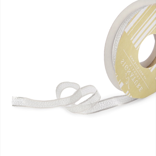 Ribbon Metallic Shimmer Silver Wired Edge (10mmx10m)