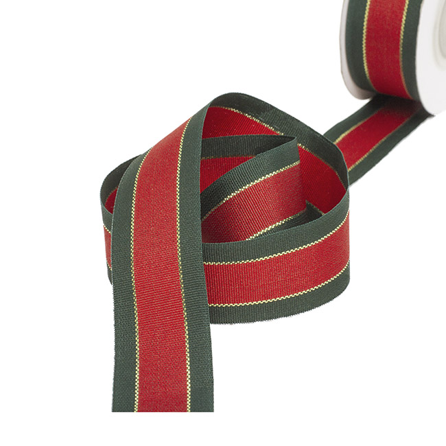 Ribbon Grosgrain Traditional Red Green Gold (25mmx20m)