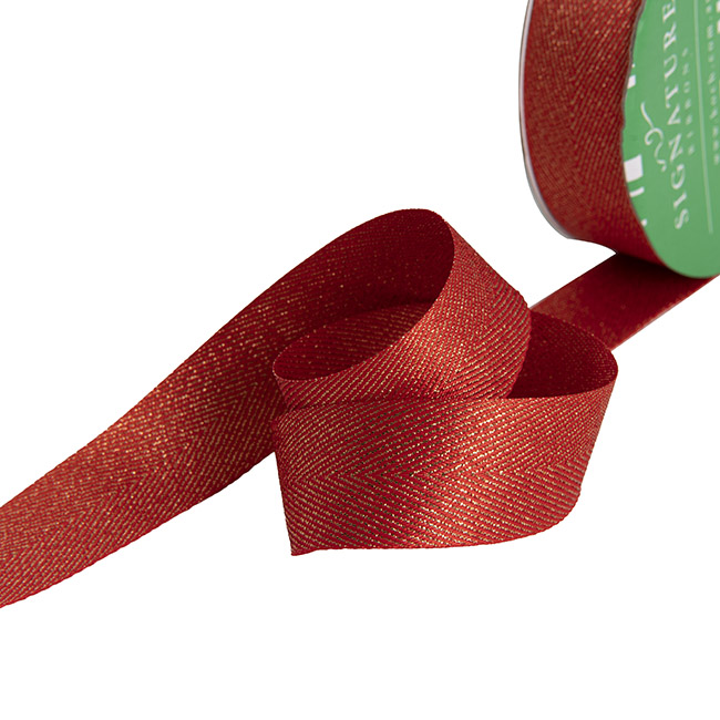 Ribbon Herringbone Shimmer Woven Edge Red (25mmx20m)