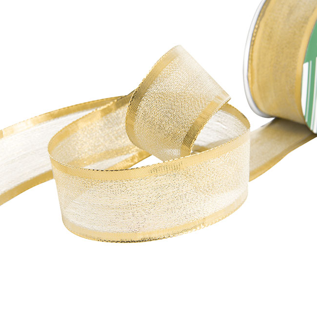 Ribbon Metallic Shimmer Wire Edge Gold (40mmx20m)