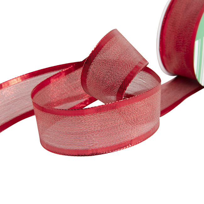 Ribbon Metallic Shimmer Wire Edge Red (40mmx20m)