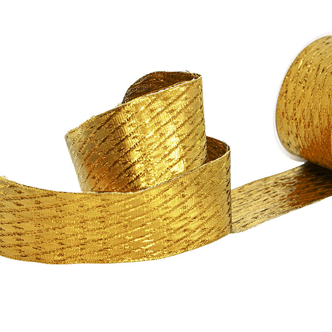 Ribbon Metallic Textured Wire Edge Gold (50mmx10m)