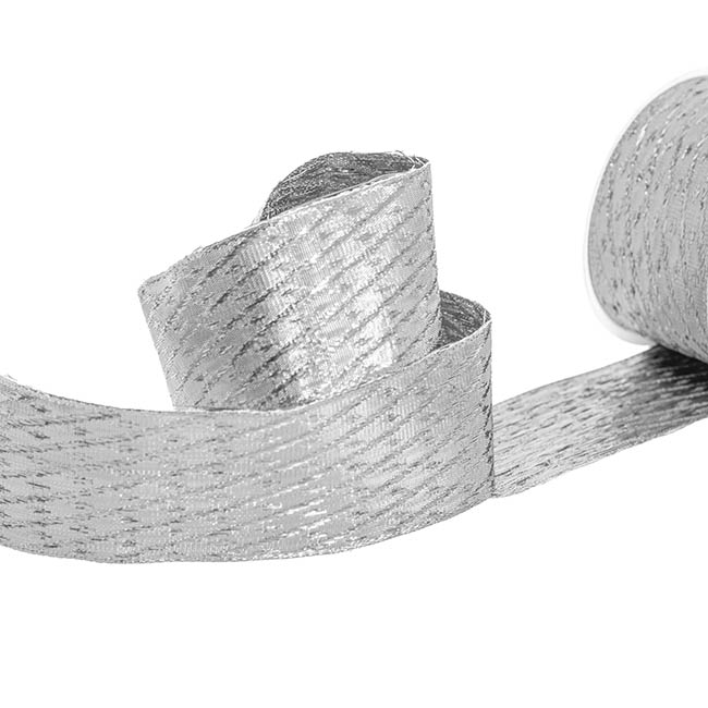 Ribbon Metallic Textured Wire Edge Silver (50mmx10m)