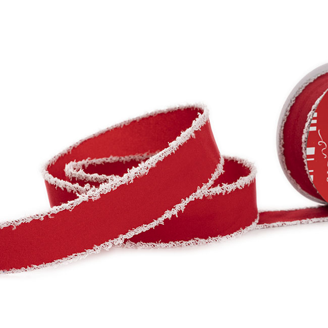 Ribbon Velvet Red with Snowy White Trim (38mmx10m)