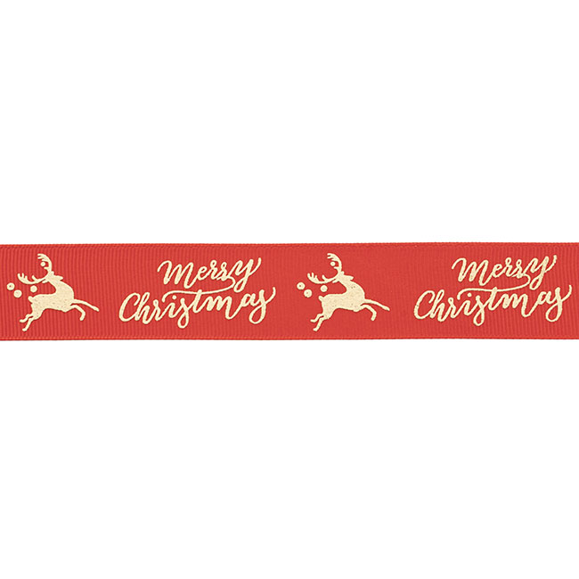 Ribbon Grosgrain Merry Christmas Red Gold Foil (25mmx 20m)