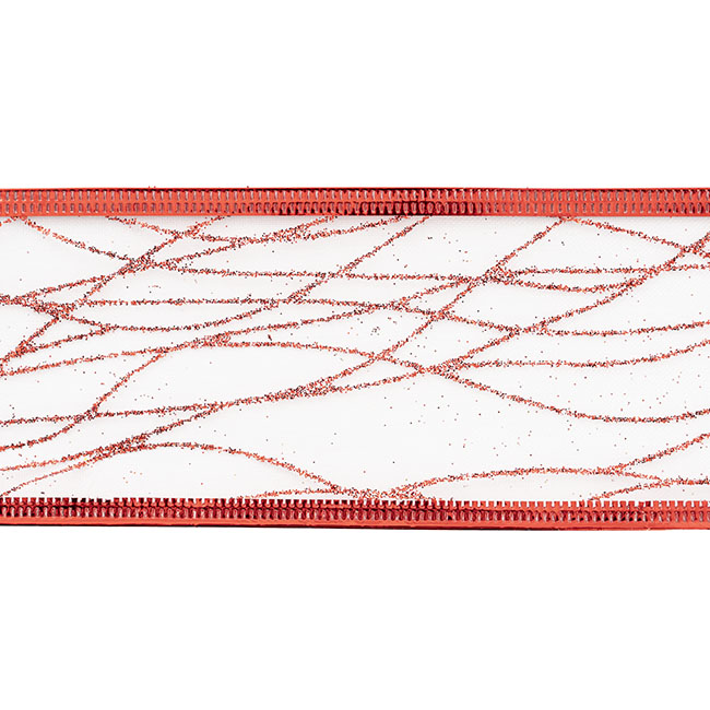 Ribbon Organza Crisscross Glitter Sonic White Red (60mmx10m)