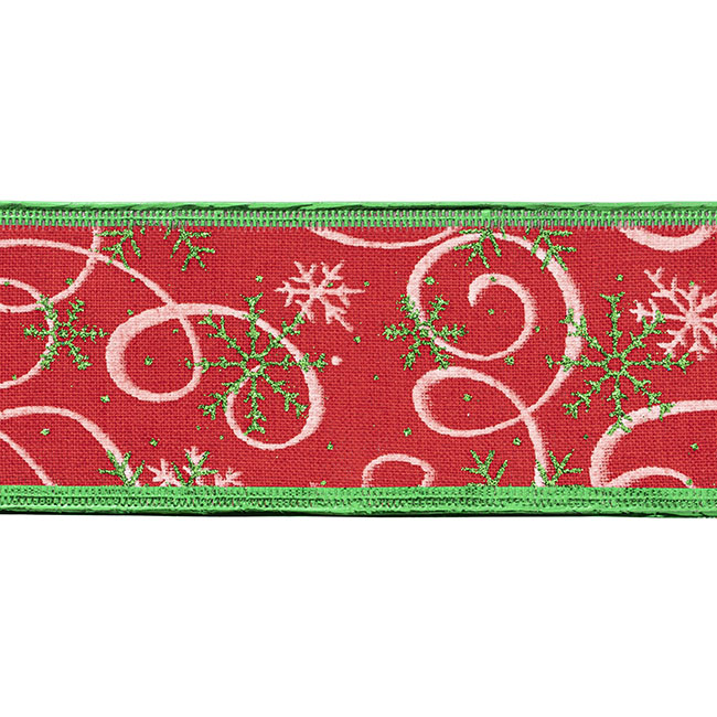 Ribbon Linen Christmas Print Sonic Edge Red Green (60mmx10m)