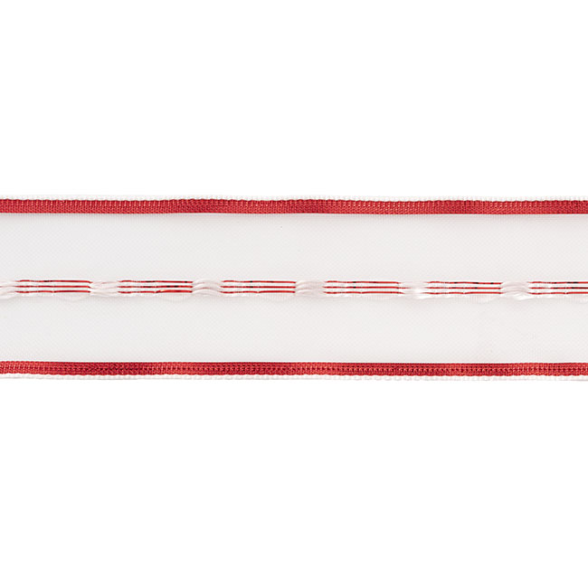Ribbon Mesh Metallic Stripe Wire Edge Red (38mmx10m)