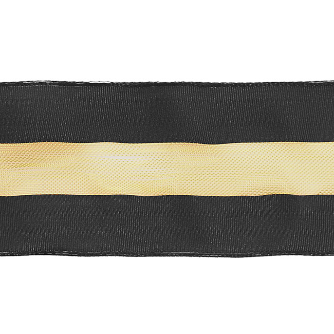 Woven Ribbon Bold Stripe Wire Edge Black and Gold (60mmx10m)