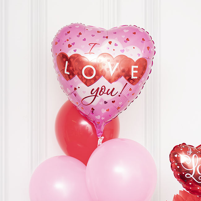 Foil Balloon 17 (42.5cm Dia) I Love You Pink & Red