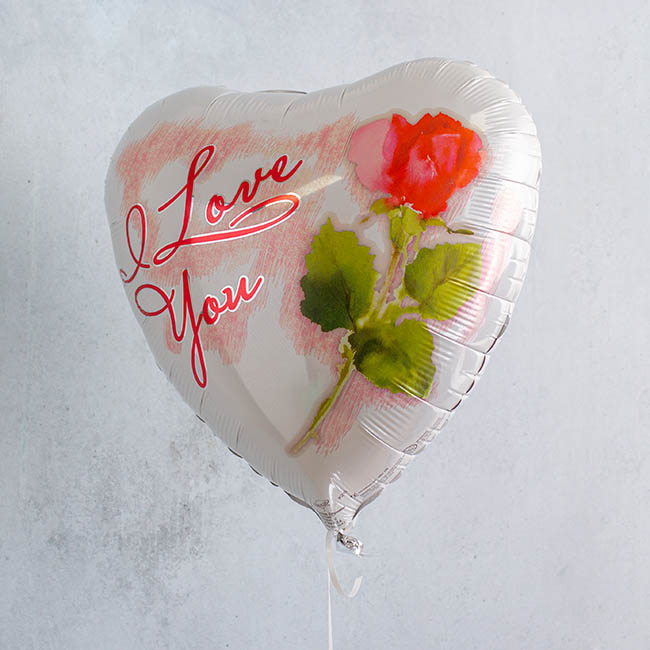 Foil Balloon 17 I Love You Heart Shape with Rose