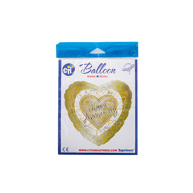Foil Balloon 17(42.5cm Dia) Happy Anniversary Heart Gold
