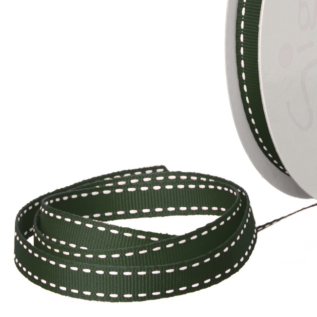 Ribbon Grosgrain Saddle Stitch Dark Green (10mmx20m)