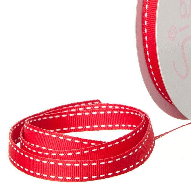 Ribbon Grosgrain Saddle Stitch Red (10mmx20m)