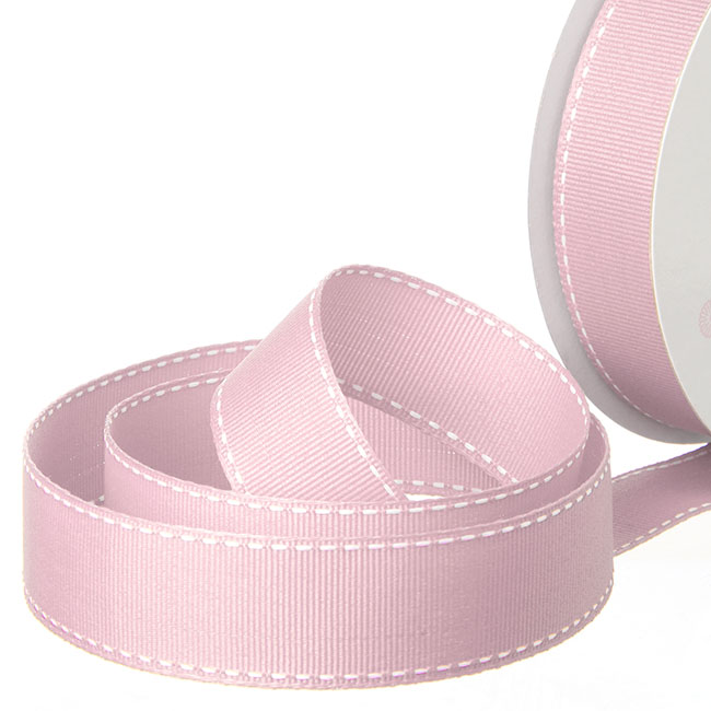 Ribbon Grosgrain Saddle Stitch Baby Pink (25mmx20m)