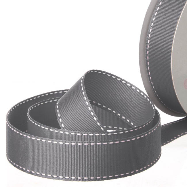 Ribbon Grosgrain Saddle Stitch Charcoal (25mmx20m)