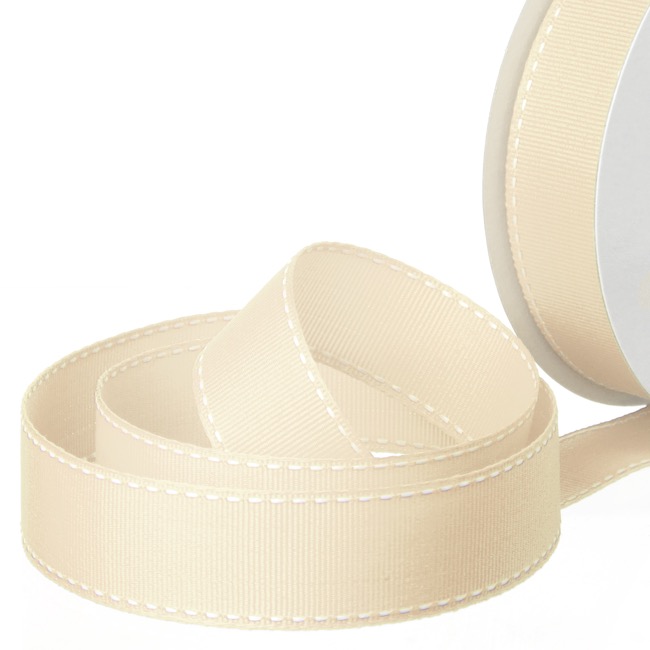 Ribbon Grosgrain Saddle Stitch Cream (25mmx20m)