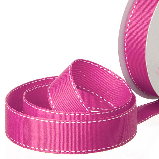 Ribbon Grosgrain Saddle Stitch Hot Pink (25mmx20m)